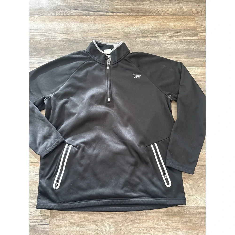 Vintage Reebok Mens XL Quarter Zip Pullover Black Fleece Jacket Athletic‎